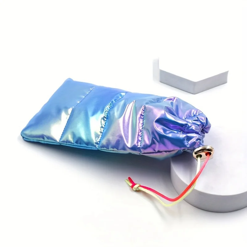 Down Cotton Pouch Eyewear Case Phone Storage Bag Quilted Design Waterproof Drawstring Bag for Sunglasses Mobile Phone - Blue