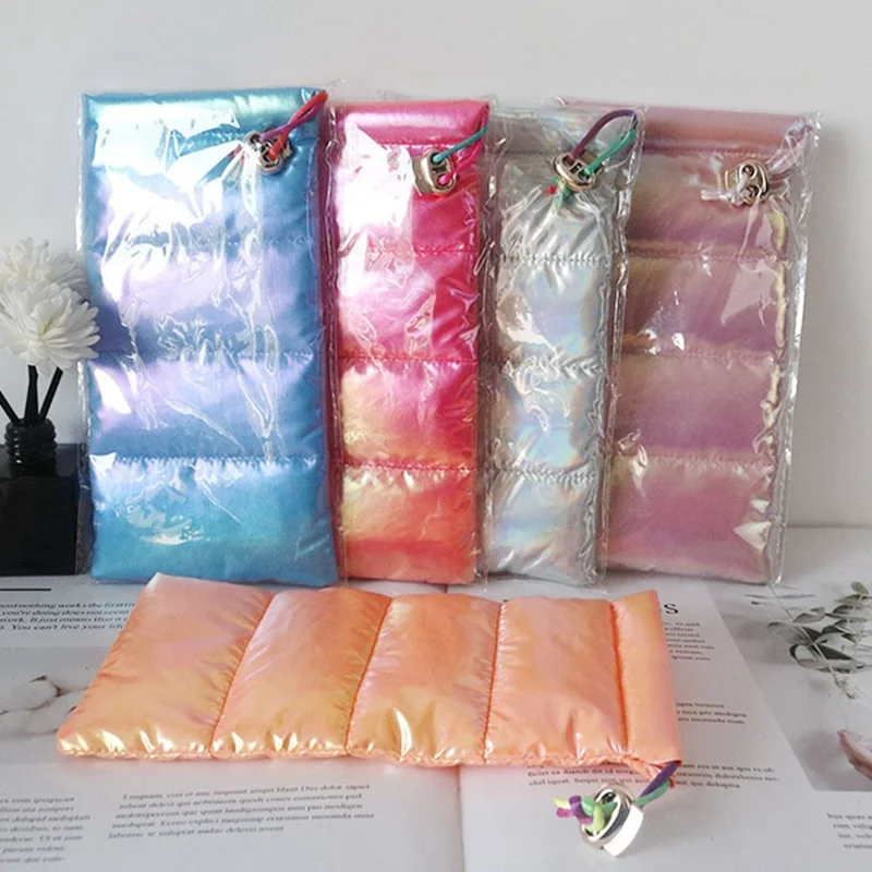 Down Cotton Pouch Eyewear Case Phone Storage Bag Quilted Design Waterproof Drawstring Bag for Sunglasses Mobile Phone - Blue