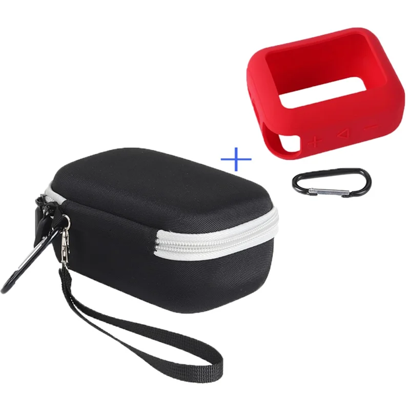 Pour JBL Go 4 Housse de Transport Ensemble Sac de Rangement Rigide en EVA avec Manchon en Silicone et Agrafe - Intérieur Gris / Rouge