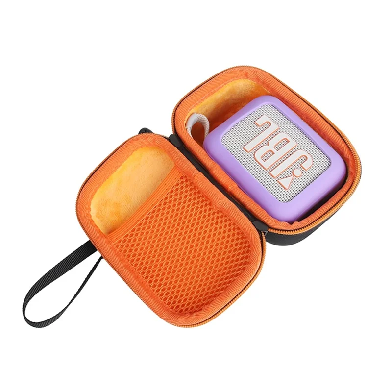 For JBL Go 4 Carrying Case Set Hard EVA Shell Storage Bag with Silicone Sleeve and Carabiner - Orange Interior / Purple