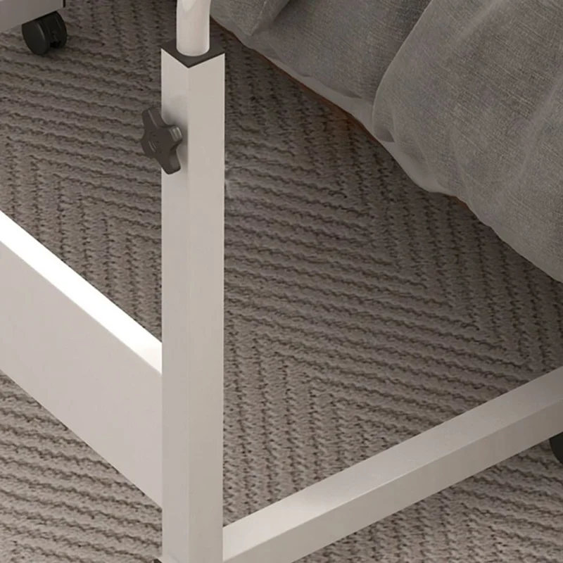 80x40cm Mobile Bedside Table with Wheels 70-90cm Height Adjustable Rolling Side Table for Laptop - Warm White