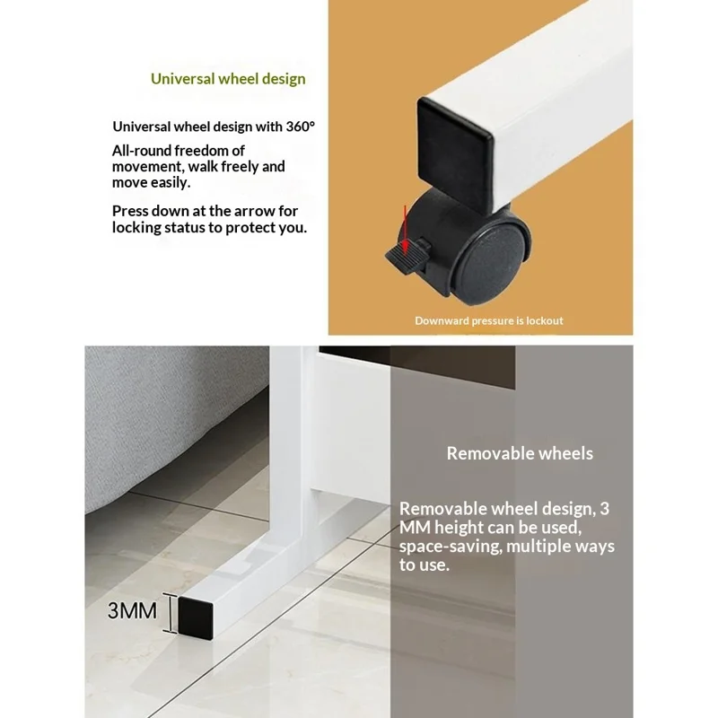 80x40cm Mobile Bedside Table with Wheels 70-90cm Height Adjustable Rolling Side Table for Laptop - Warm White