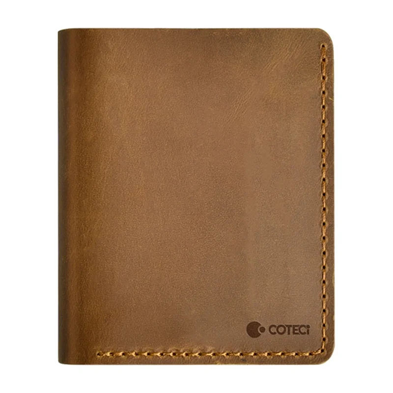COTECI 14067 Genuine Cow Leather Vertical Wallet Card Holder Small Purse, 11.5x9.4cm - Brown