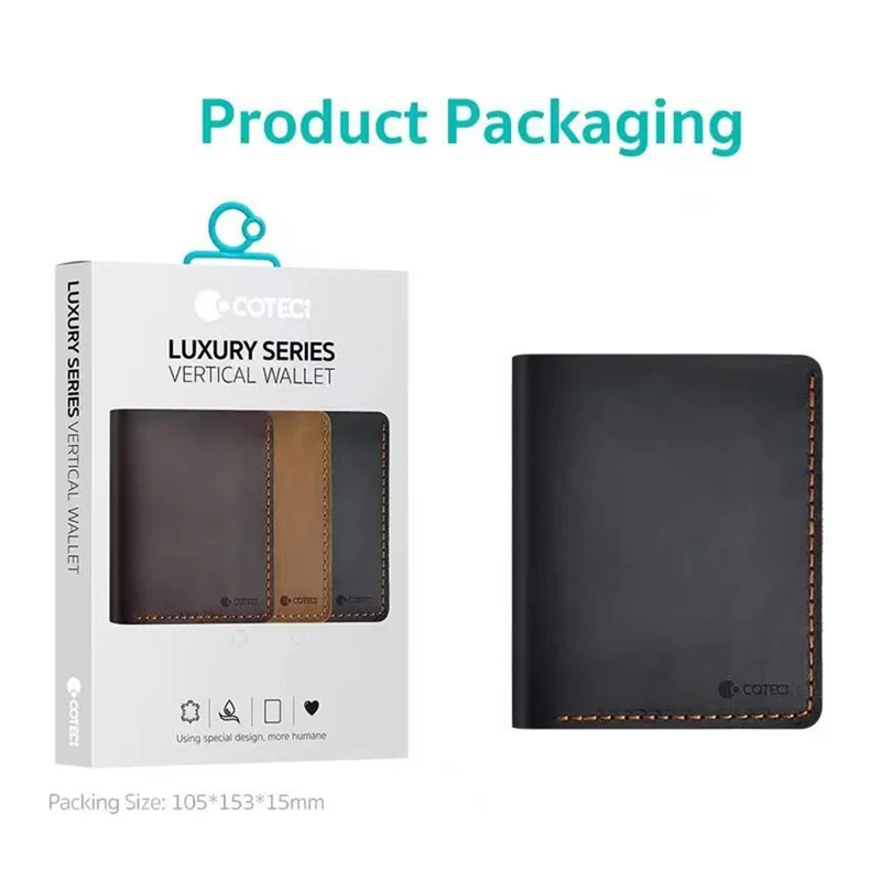 COTECI 14067 Genuine Cow Leather Vertical Wallet Card Holder Small Purse, 11.5x9.4cm - Brown