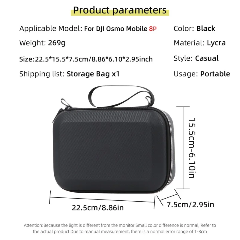 Custodia per DJI Osmo Mobile 8P Borsa portatile Custodia protettiva rigida in Lycra con rivestimento EVA - Nero