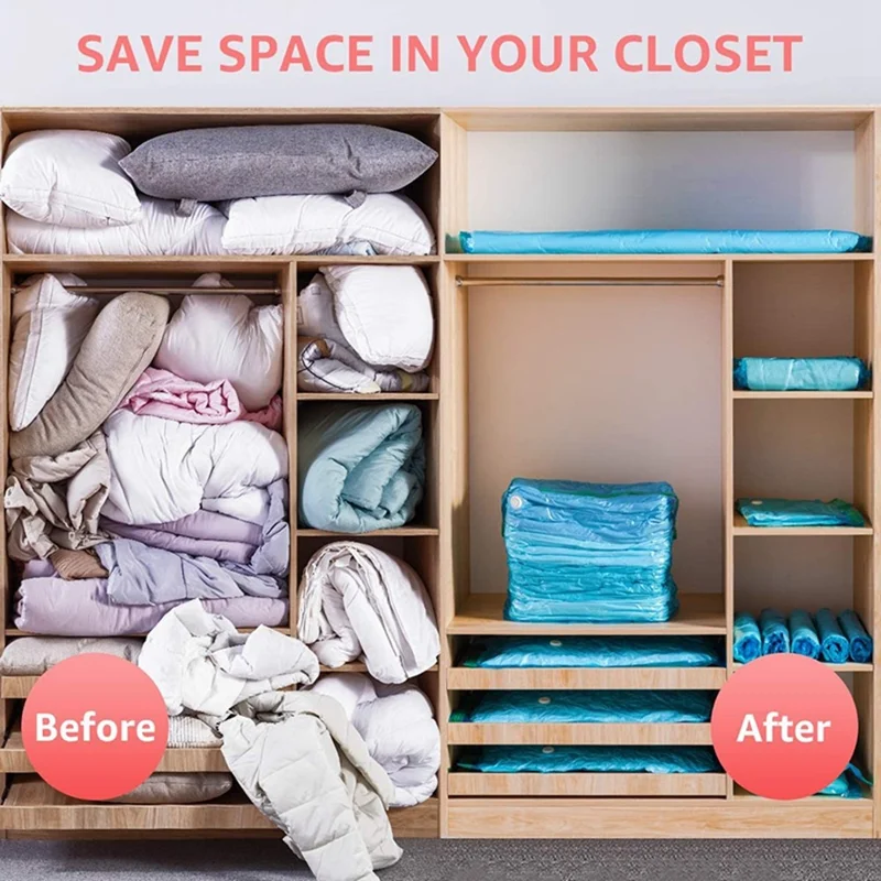 20Pcs / Set 5 Sizes Vacuum Storage Bags with Hand Pump Space Saver Compression Bags for Clothes Bedding