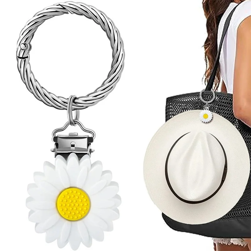 Colorful Flower Leaf Hat Clip Multi-functional Clip Travel Luggage Pendant Bag Accessory - White Daisy