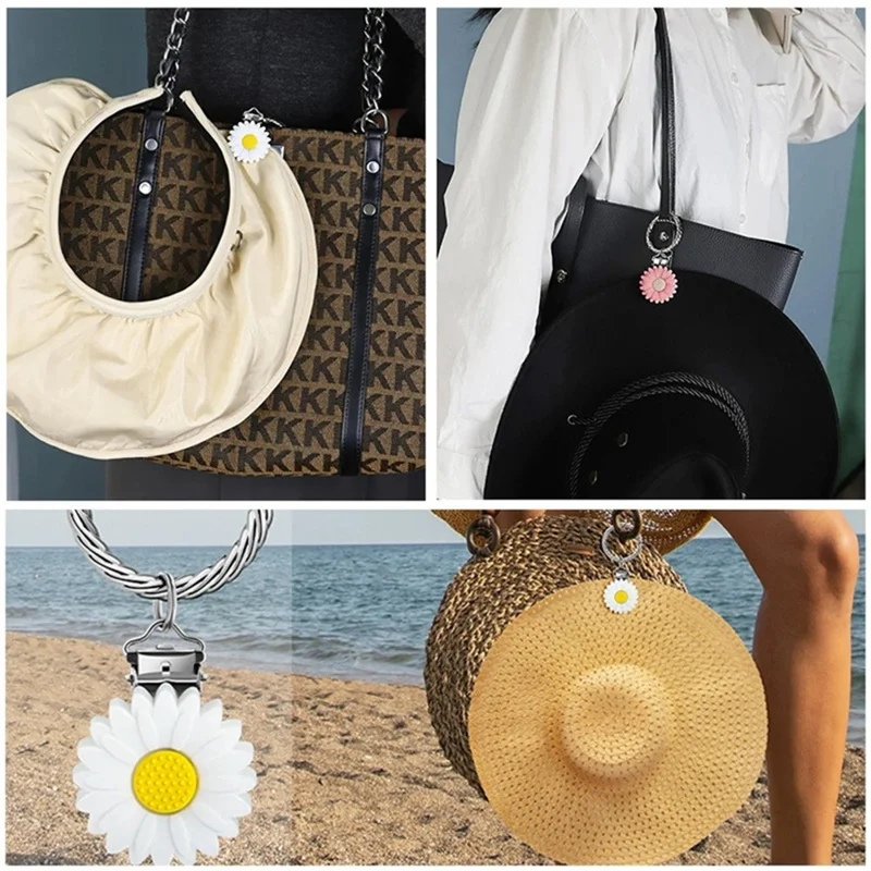 Colorful Flower Leaf Hat Clip Multi-functional Clip Travel Luggage Pendant Bag Accessory - White Daisy