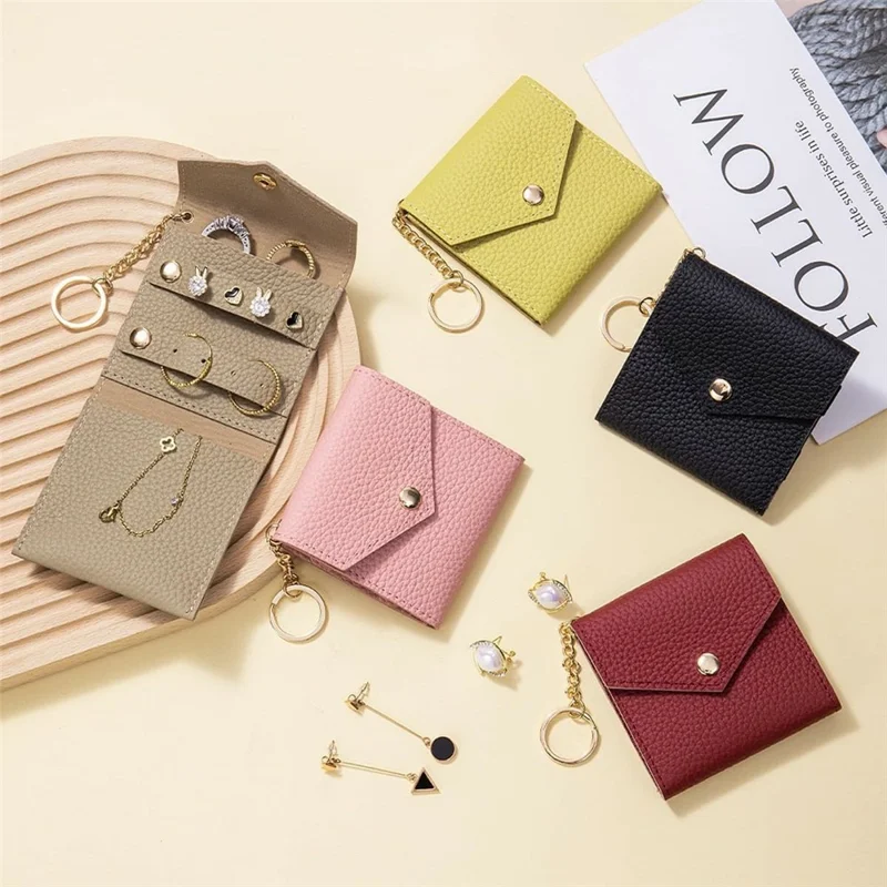 Travel Leather Jewelry Organizer Case Compact Portable Storage Bag for Earrings Rings Necklace - Black