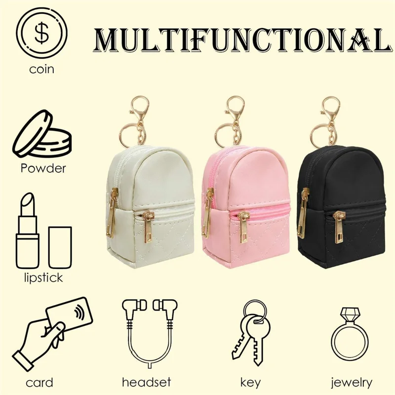Mini PU Coin Purse Cute Small Backpack Keychain Storage Pouch for Keys Data Cable Lipstick - Beige