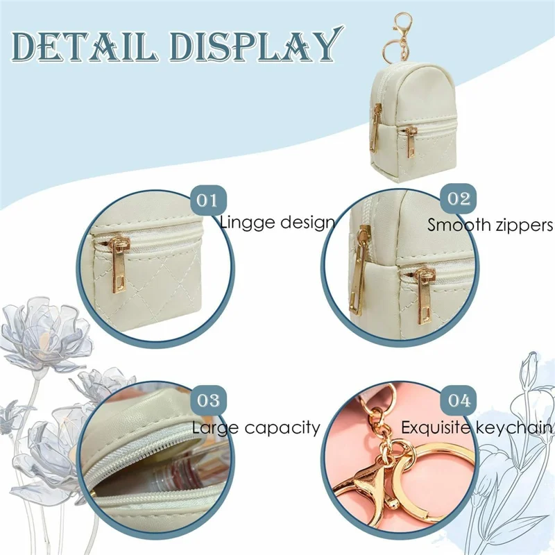 Mini PU Coin Purse Cute Small Backpack Keychain Storage Pouch for Keys Data Cable Lipstick - Beige