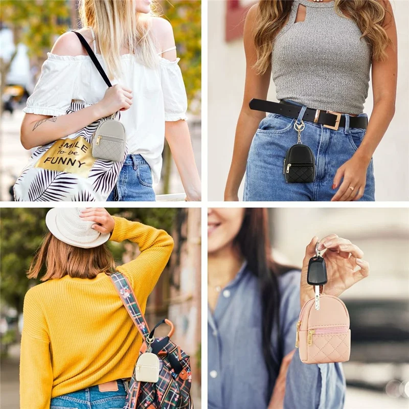 Mini PU Coin Purse Cute Small Backpack Keychain Storage Pouch for Keys Data Cable Lipstick - Beige