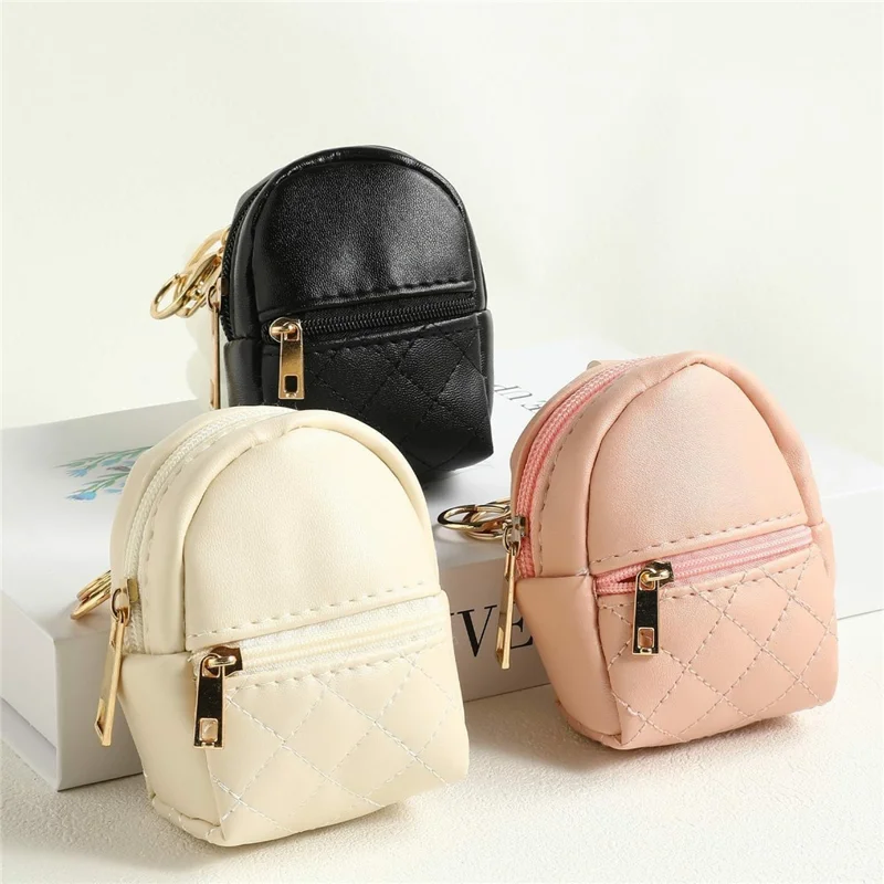Mini PU Coin Purse Cute Small Backpack Keychain Storage Pouch for Keys Data Cable Lipstick - Beige