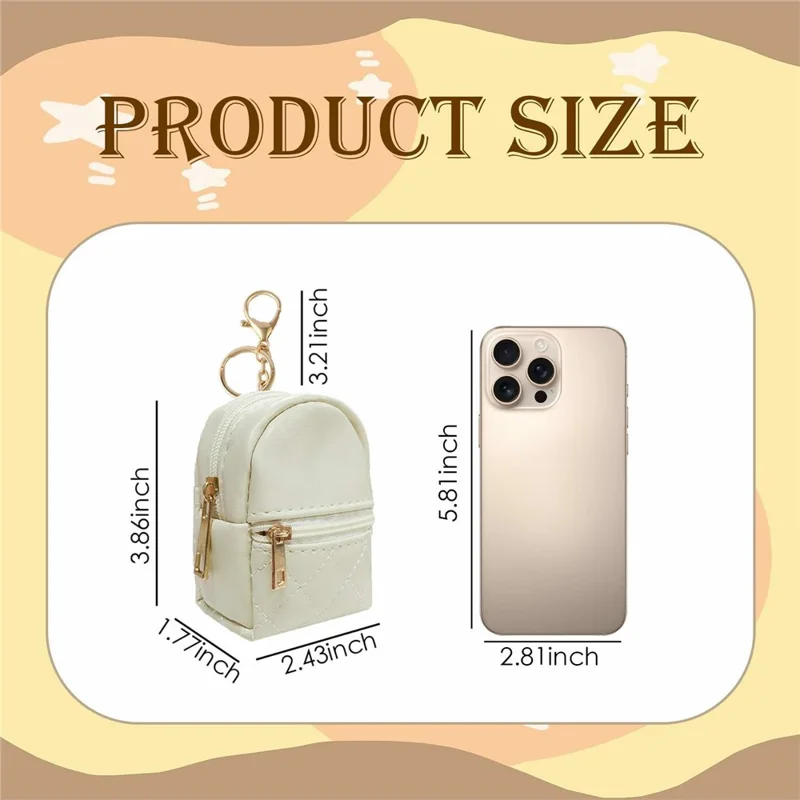 Mini PU Coin Purse Cute Small Backpack Keychain Storage Pouch for Keys Data Cable Lipstick - Beige