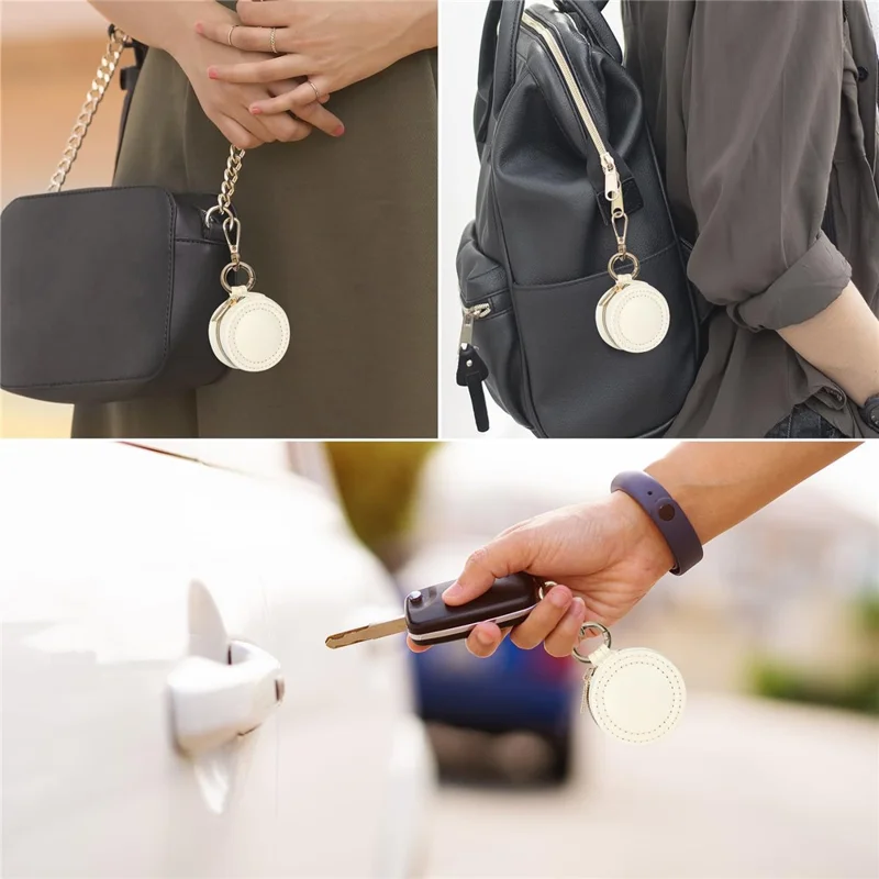 Portable Mini Jewelry Box Keychain Travel Jewelry Case PU Leather Ring Earring Storage Organizer - White  /  Double Stitching