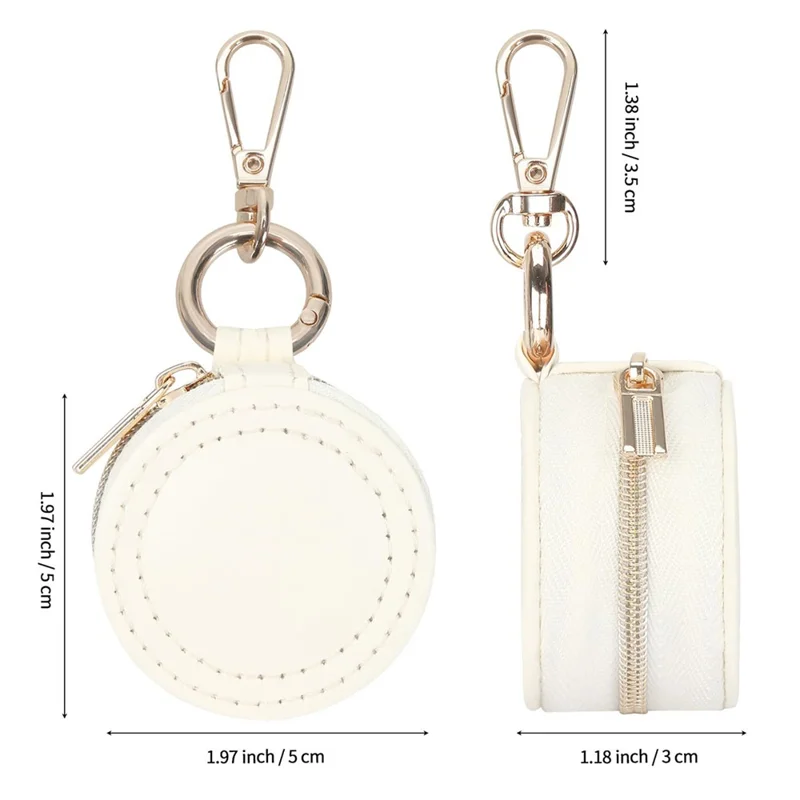 Portable Mini Jewelry Box Keychain Travel Jewelry Case PU Leather Ring Earring Storage Organizer - White  /  Double Stitching