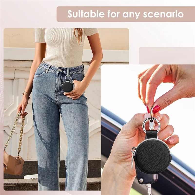 Portable Mini Jewelry Box Travel Organizer Case Ring Earring Storage Pouch with Keychain Hook - Black  /  PU