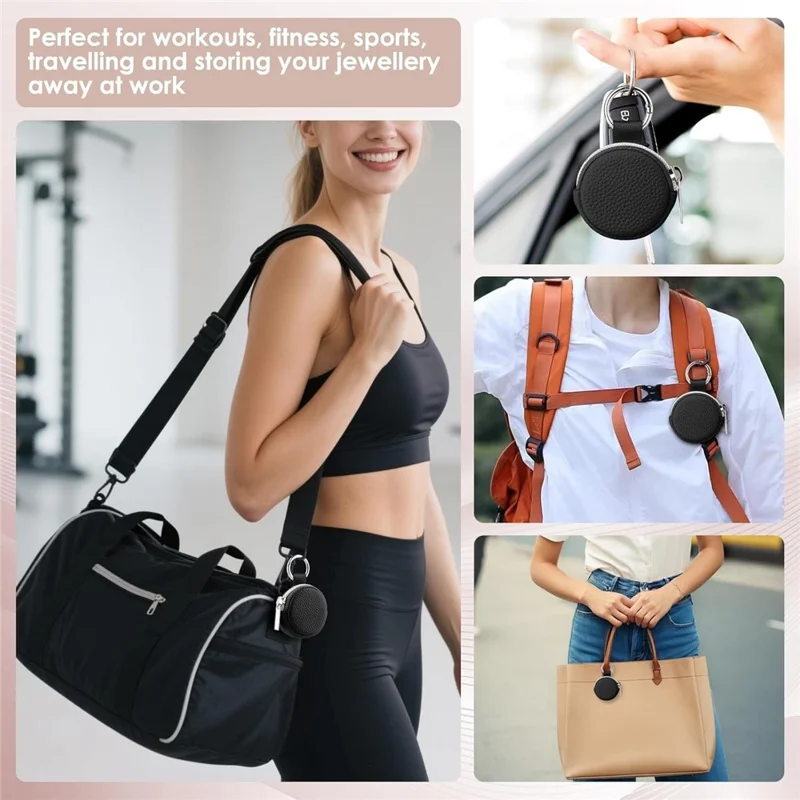 Portable Mini Jewelry Box Travel Organizer Case Ring Earring Storage Pouch with Keychain Hook - Black  /  PU