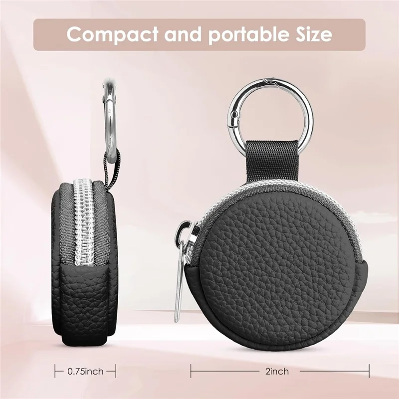 Portable Mini Jewelry Box Travel Organizer Case Ring Earring Storage Pouch with Keychain Hook - Black  /  PU