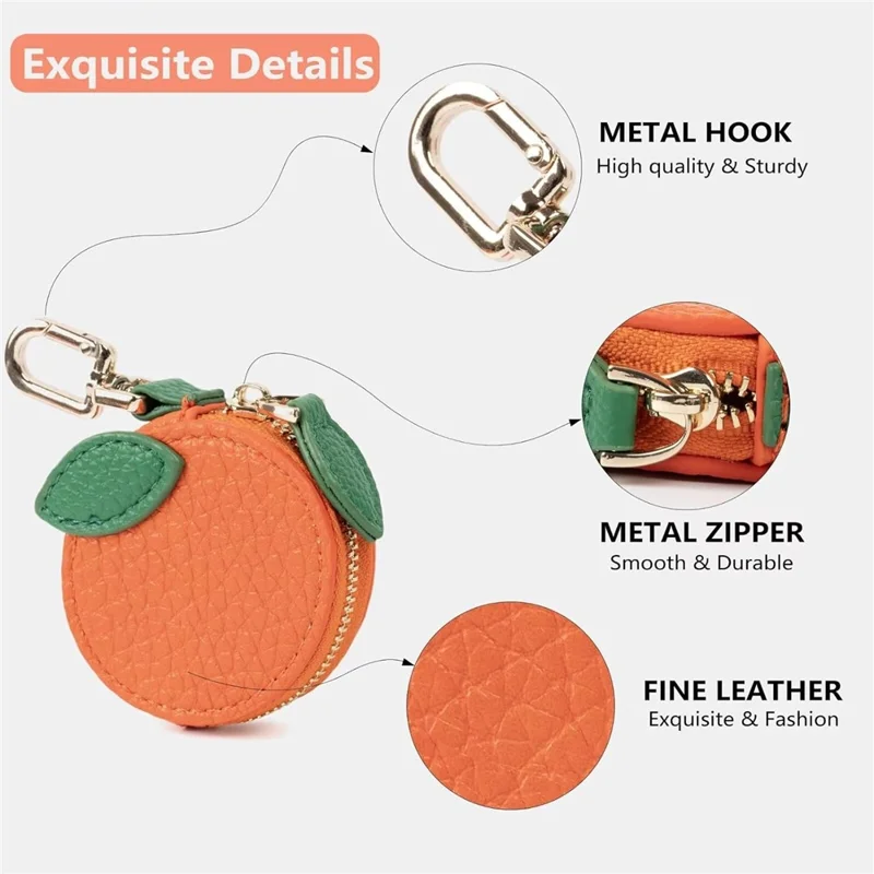 Cartoon Fruit-Shaped Mini Coin Purse Portable PU Leather Small Bag with Hook for Keys Money - Strawberry