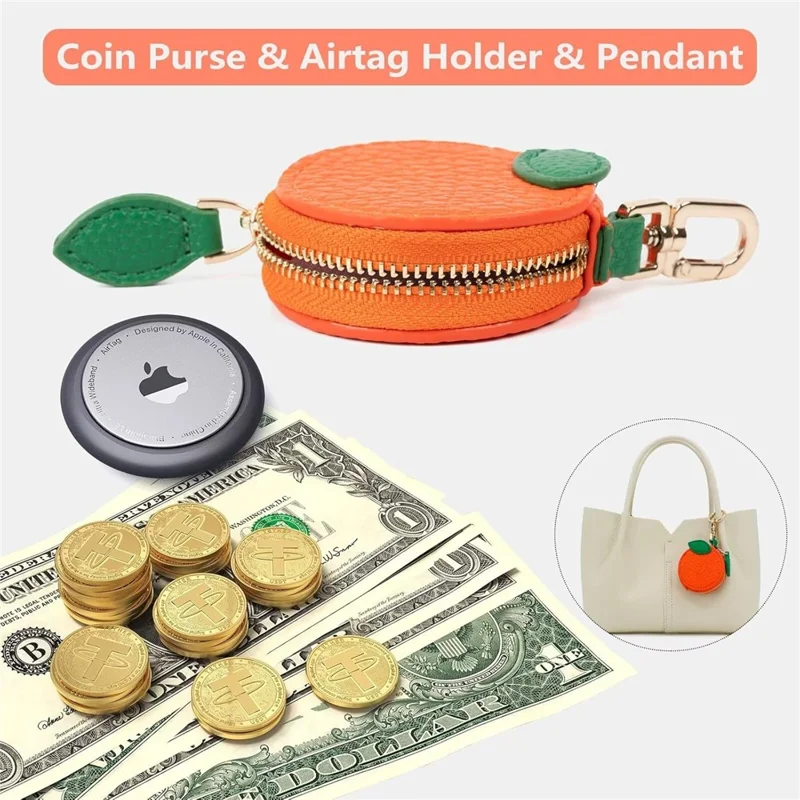 Cartoon Fruit-Shaped Mini Coin Purse Portable PU Leather Small Bag with Hook for Keys Money - Strawberry