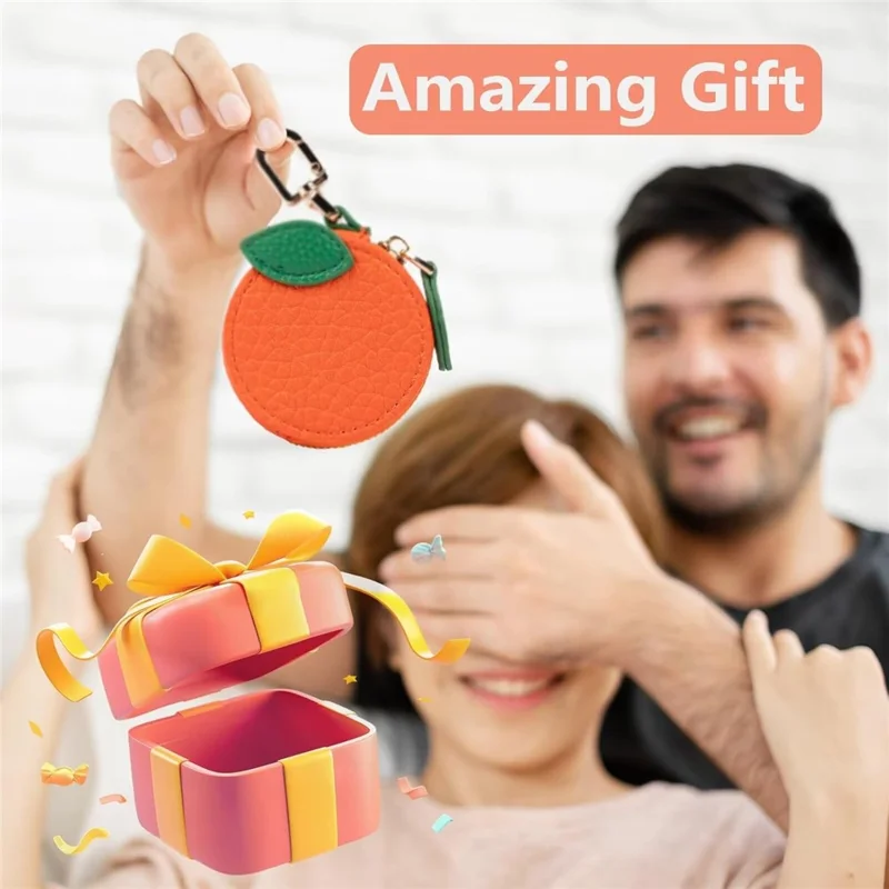 Cartoon Fruit-Shaped Mini Coin Purse Portable PU Leather Small Bag with Hook for Keys Money - Strawberry