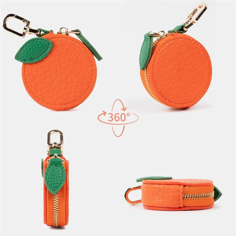 Cartoon Fruit-Shaped Mini Coin Purse Portable PU Leather Small Bag with Hook for Keys Money - Strawberry