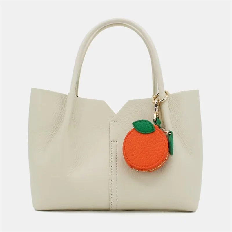 Cartoon Fruit-Shaped Mini Coin Purse Portable PU Leather Small Bag with Hook for Keys Money - Strawberry