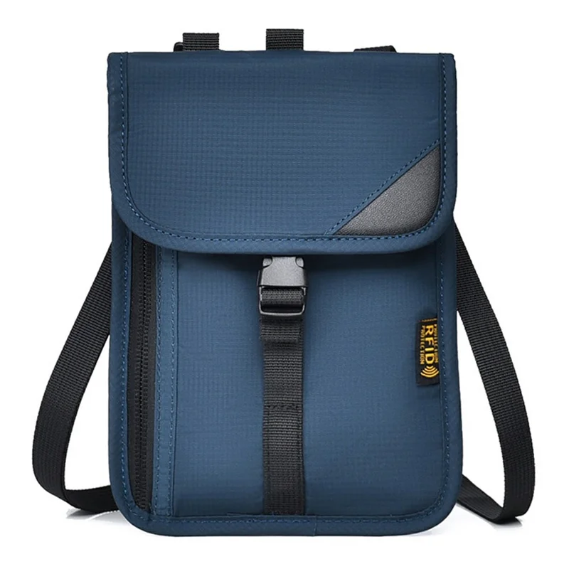 RFID Blocking Travel Pouch Neck Strap Bag Multi-Function Passport Holder Waterproof Certificate Wallet for Travel Business - Dark Blue