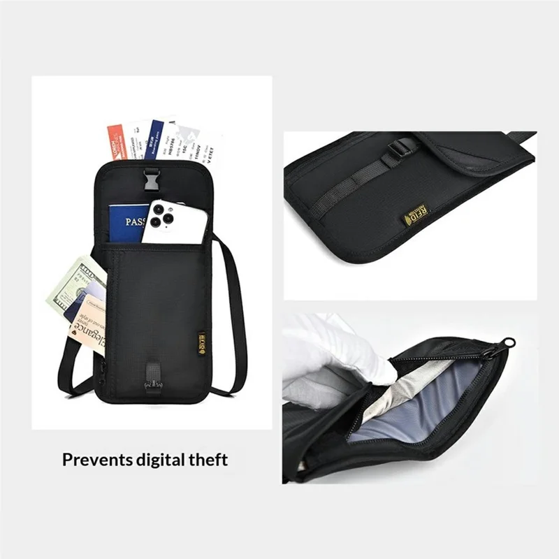 RFID Blocking Travel Pouch Neck Strap Bag Multi-Function Passport Holder Waterproof Certificate Wallet for Travel Business - Dark Blue
