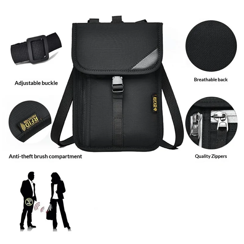 RFID Blocking Travel Pouch Neck Strap Bag Multi-Function Passport Holder Waterproof Certificate Wallet for Travel Business - Dark Blue