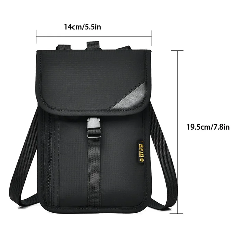 RFID Blocking Travel Pouch Neck Strap Bag Multi-Function Passport Holder Waterproof Certificate Wallet for Travel Business - Dark Blue
