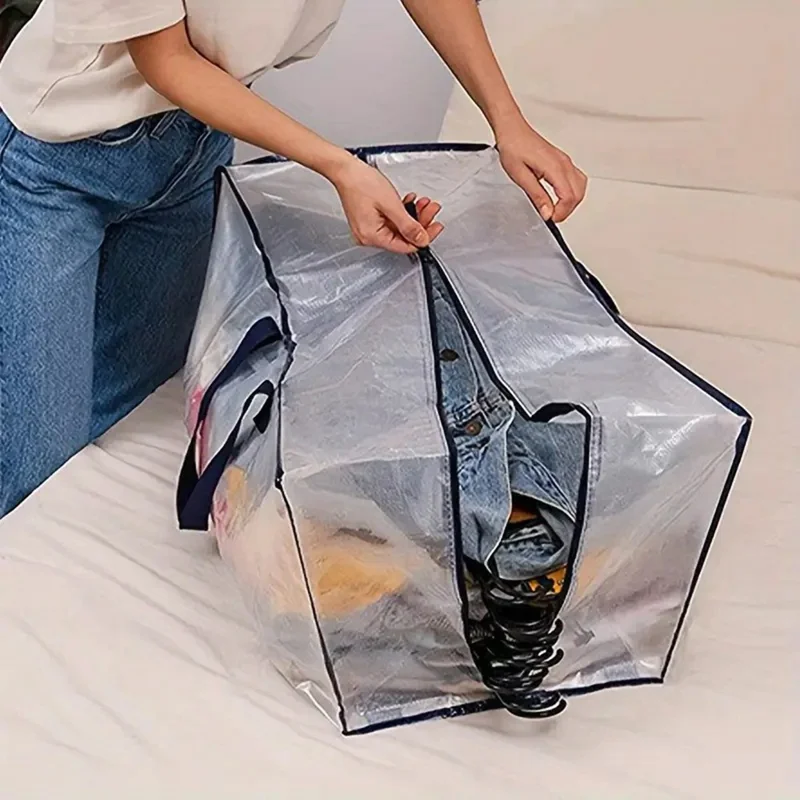 23.5 Gallon Large Capacity Clear Storage Bag Waterproof Clothes Organizer with Zipper for Moving Bedding