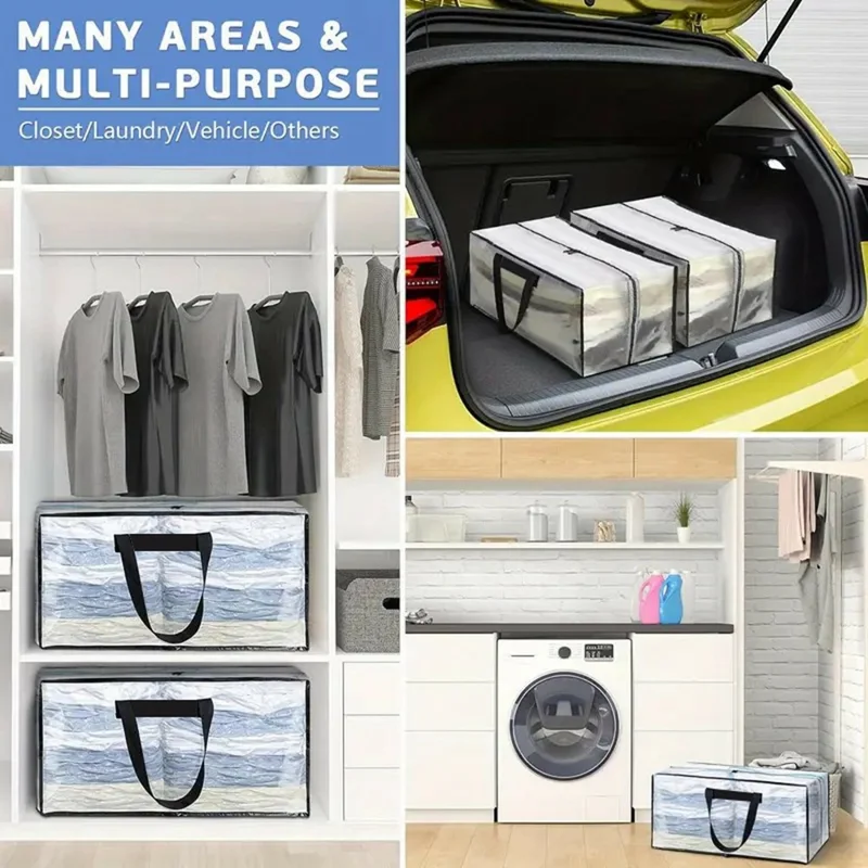 23.5 Gallon Large Capacity Clear Storage Bag Waterproof Clothes Organizer with Zipper for Moving Bedding