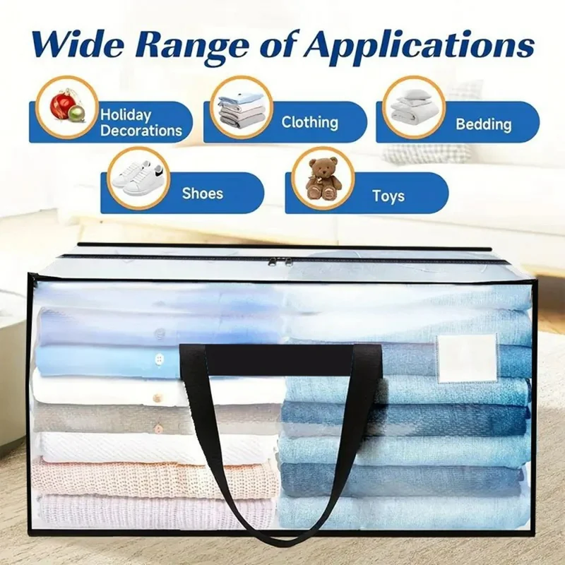 23.5 Gallon Large Capacity Clear Storage Bag Waterproof Clothes Organizer with Zipper for Moving Bedding