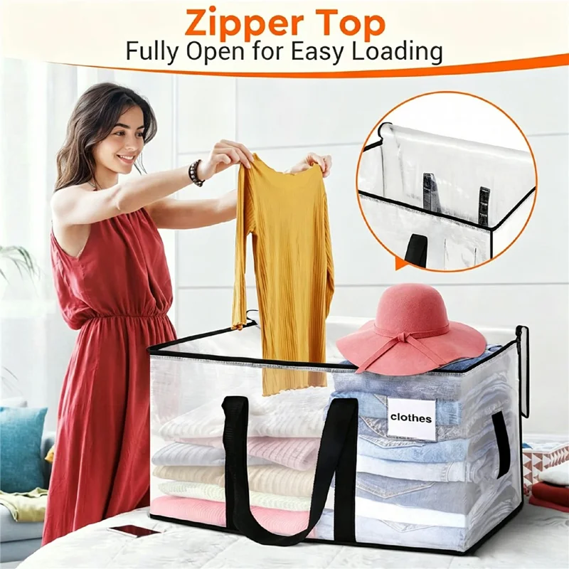 23.5 Gallon Large Capacity Clear Storage Bag Waterproof Clothes Organizer with Zipper for Moving Bedding