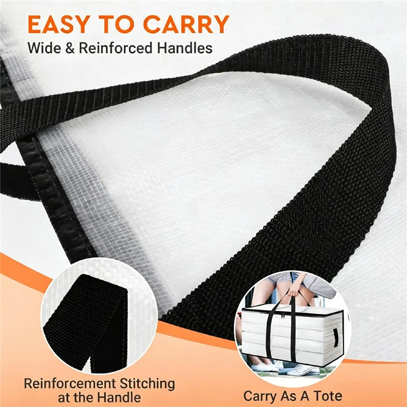 23.5 Gallon Large Capacity Clear Storage Bag Waterproof Clothes Organizer with Zipper for Moving Bedding