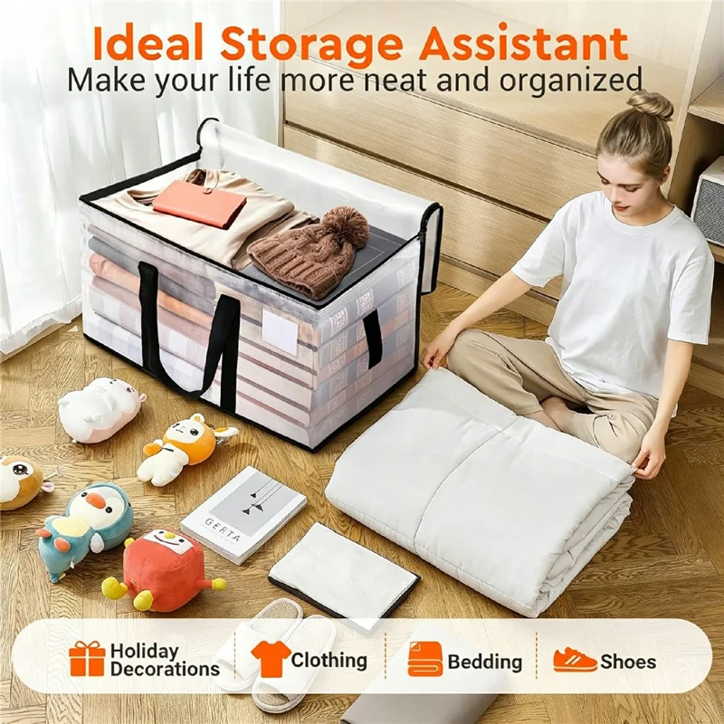 23.5 Gallon Large Capacity Clear Storage Bag Waterproof Clothes Organizer with Zipper for Moving Bedding