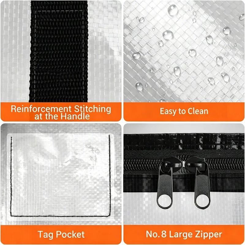 23.5 Gallon Large Capacity Clear Storage Bag Waterproof Clothes Organizer with Zipper for Moving Bedding