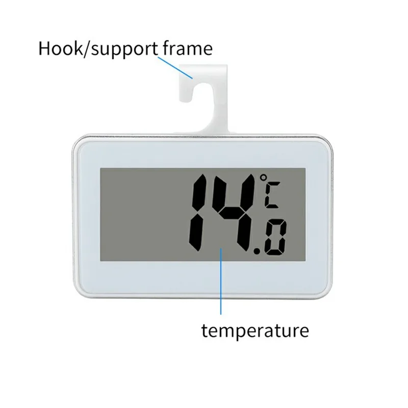 Digital køleskabs- og frysertermometer med LCD-display, krog, magnet, temperaturmåler til køkken og hjem
