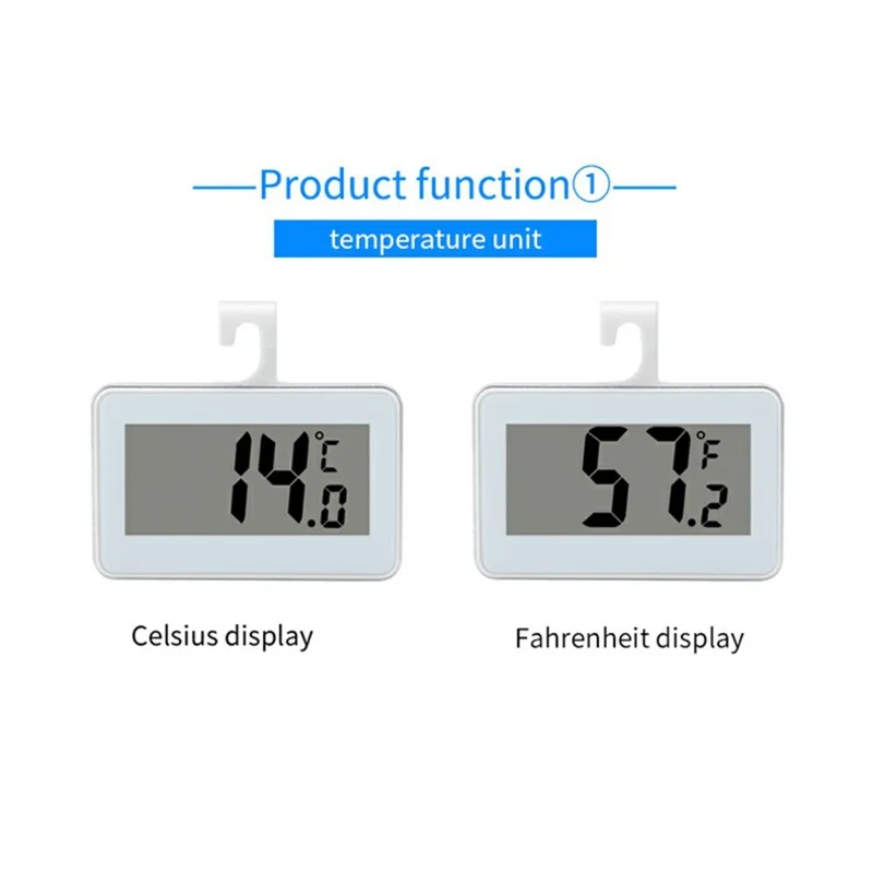 Digital køleskabs- og frysertermometer med LCD-display, krog, magnet, temperaturmåler til køkken og hjem