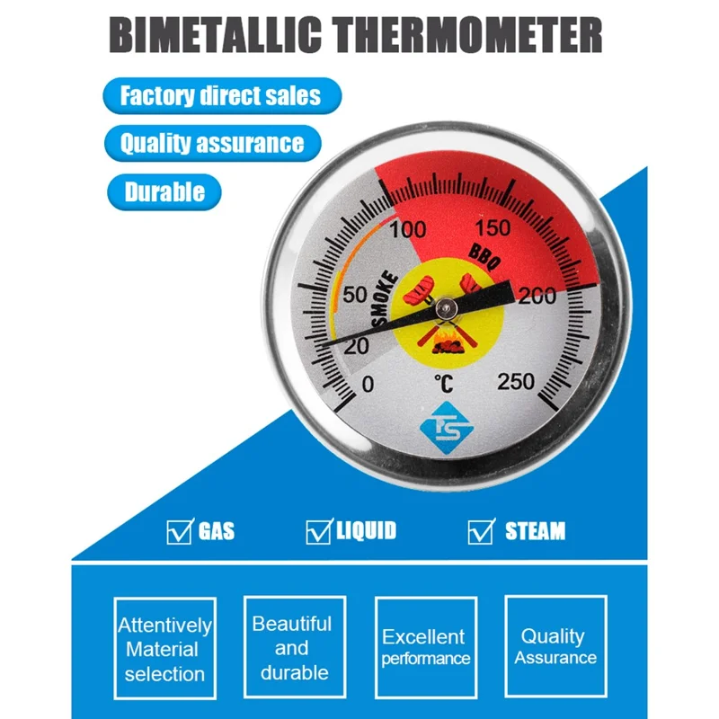 TS-BX63 Bimetallic Thermometer BBQ Oven Grill Industrial Boiler Round Digital Temperature Gauge