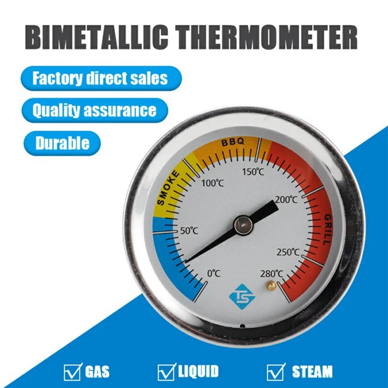 TS-BX64 0-280 grader Celsius bimetallisk termometer 68 mm diameter aksial montering til BBQ grill koger