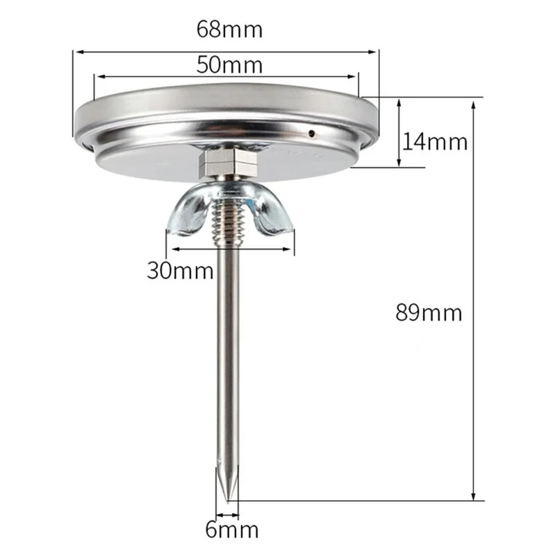 TS-BX64 0-280 grader Celsius bimetallisk termometer 68 mm diameter aksial montering til BBQ grill koger