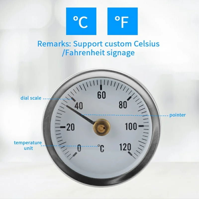 TS-W50A Bimetallic Thermometer 0-120 Degree Celsius Stainless Steel Industrial BBQ Oven Gauge