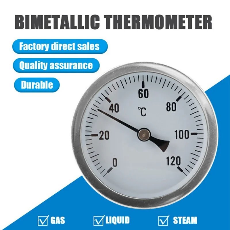 TS-W52 63 mm Skive 0-120 Grader Celsius Bimetallisk Termometer, Aksialmontering til Industriel Gas, Væske, Damp