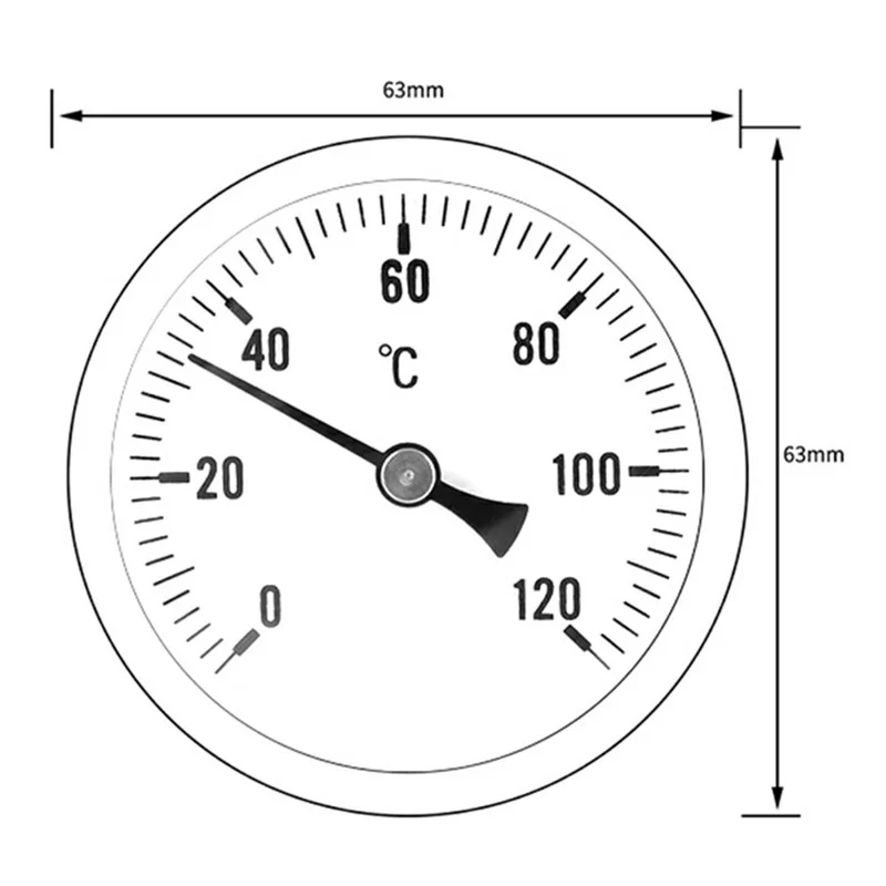 TS-W52 63 mm Skive 0-120 Grader Celsius Bimetallisk Termometer, Aksialmontering til Industriel Gas, Væske, Damp