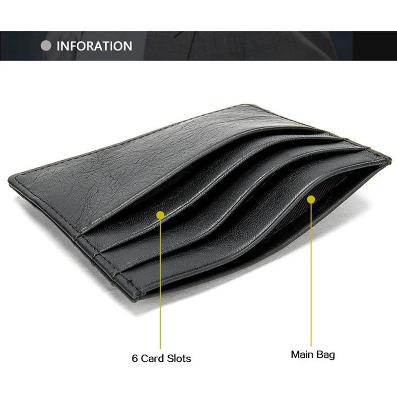 113 Slim Credit Card Holder 6 Card Slots PU Leather Wallet Compact Card Case Card Protector for Business Daily Use - Black