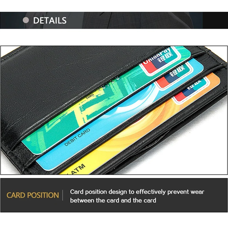 113 Slim Credit Card Holder 6 Card Slots PU Leather Wallet Compact Card Case Card Protector for Business Daily Use - Black