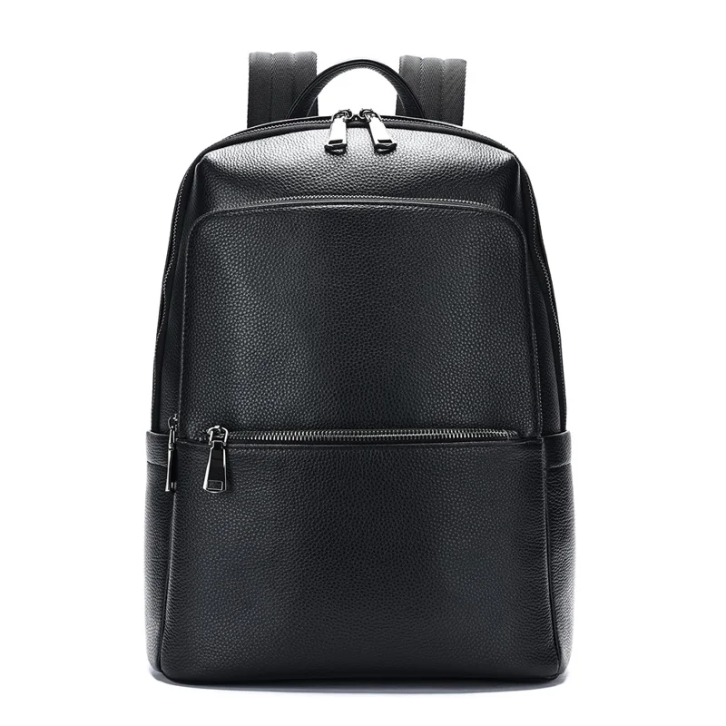 2452 Business Casual Backpack Genuine Cow Leather Laptop Bag Daypack for School Work Travel - Black
